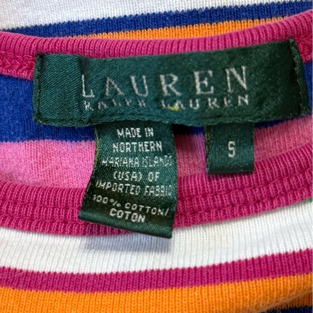 Lauren Ralph Lauren Women’s Small 100% Cotton Rainbow Striped T-Shirt Y2K - Picture 5 of 9